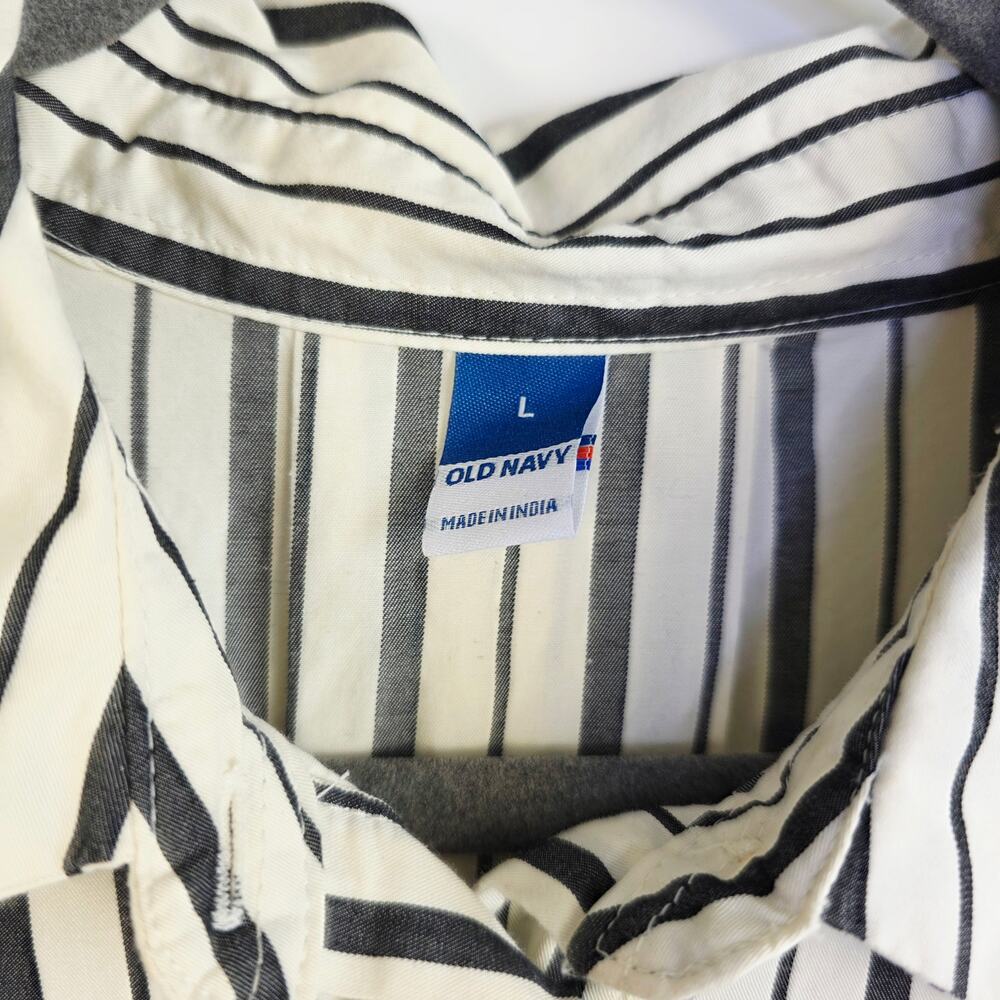 Old Navy Mini Shirt Dress Large Gray White Stripe Collar Preppy Academia Office - Picture 11 of 16